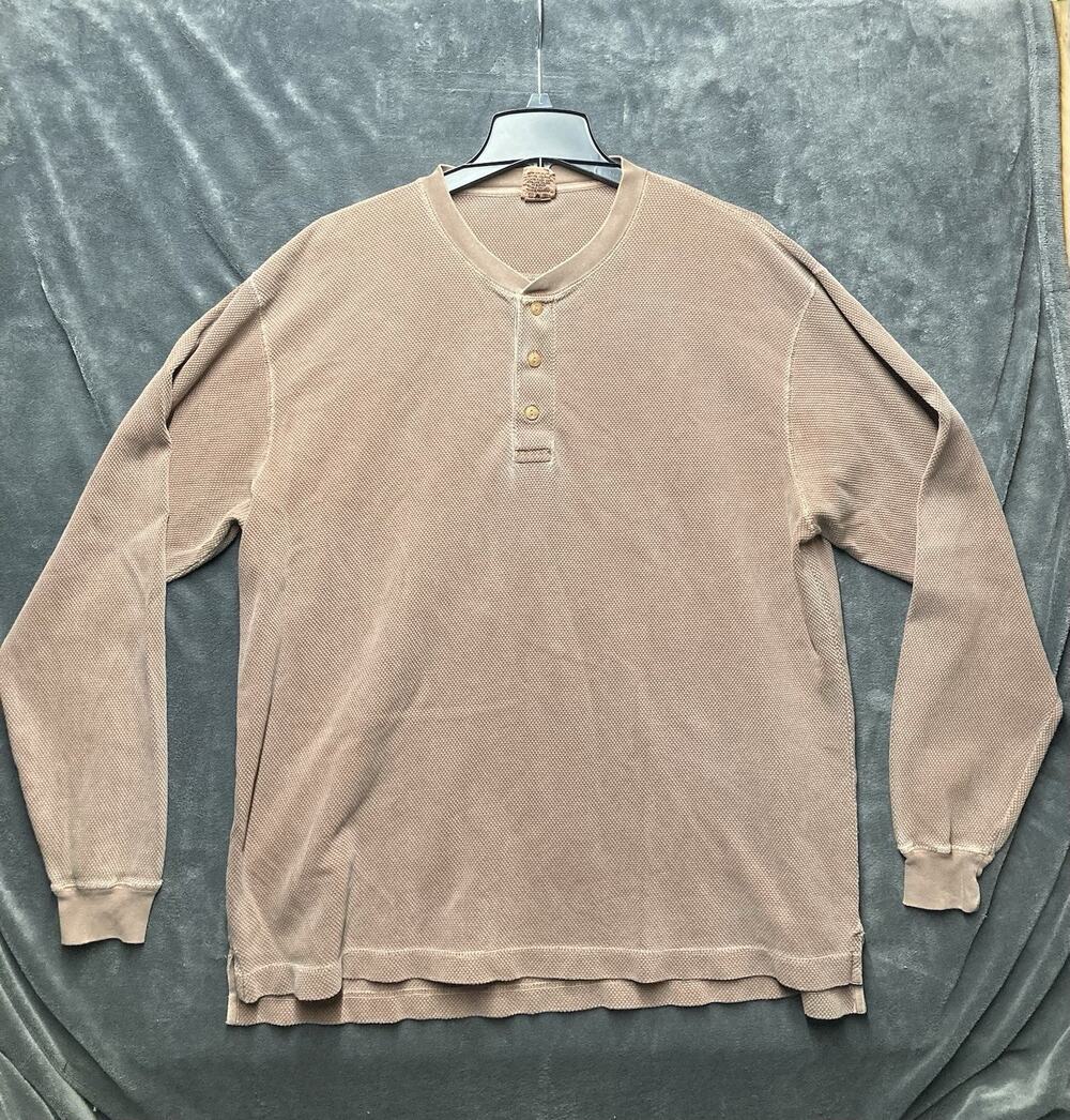 VTG Cabela’s Faded Waffle Knit Thermal Henley Shirt Men XL Tan Granola Gorpcore